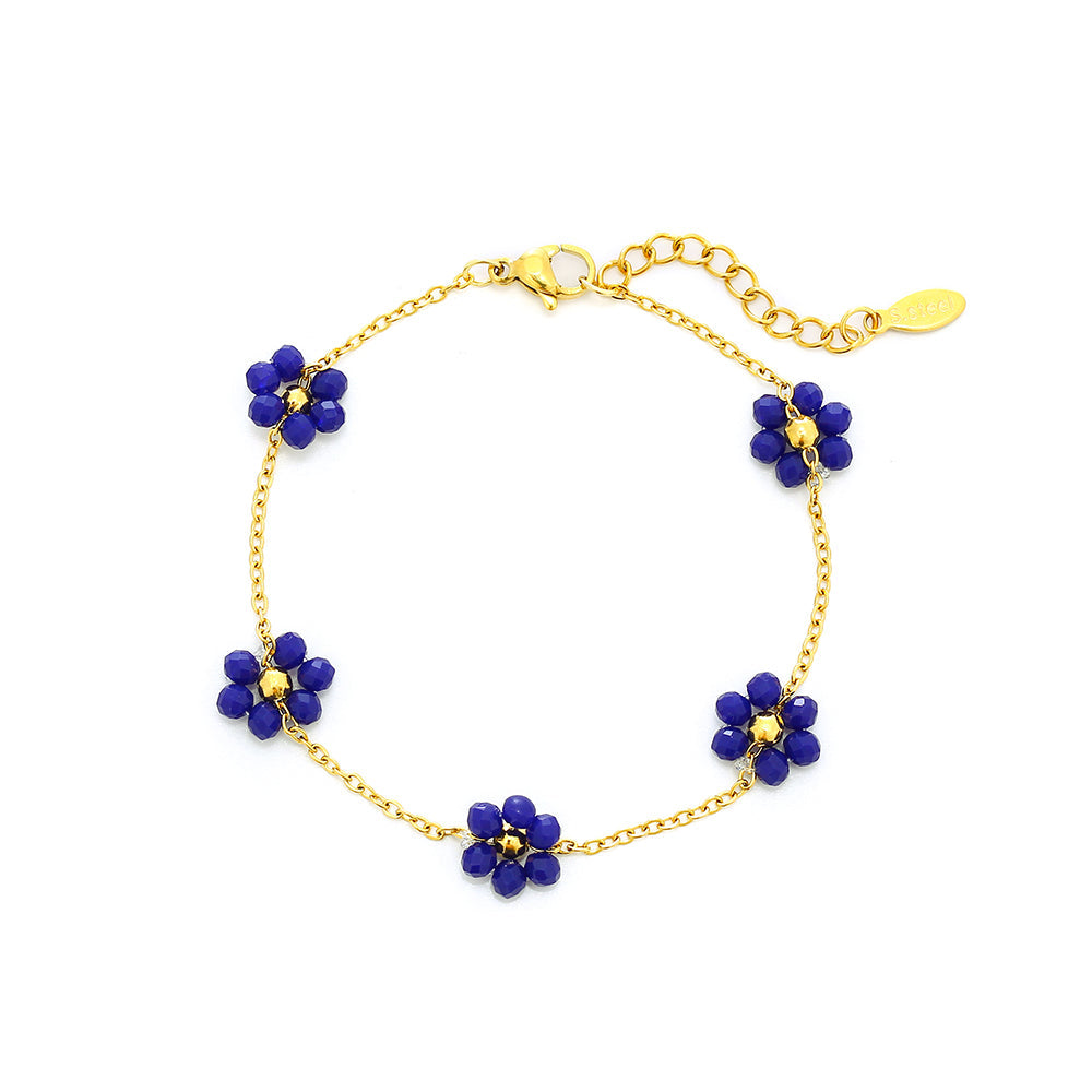 Pulseras de acero inoxidable con cristales artificiales y pétalos brillantes 201 bañadas en oro de 18 quilates (a granel) 