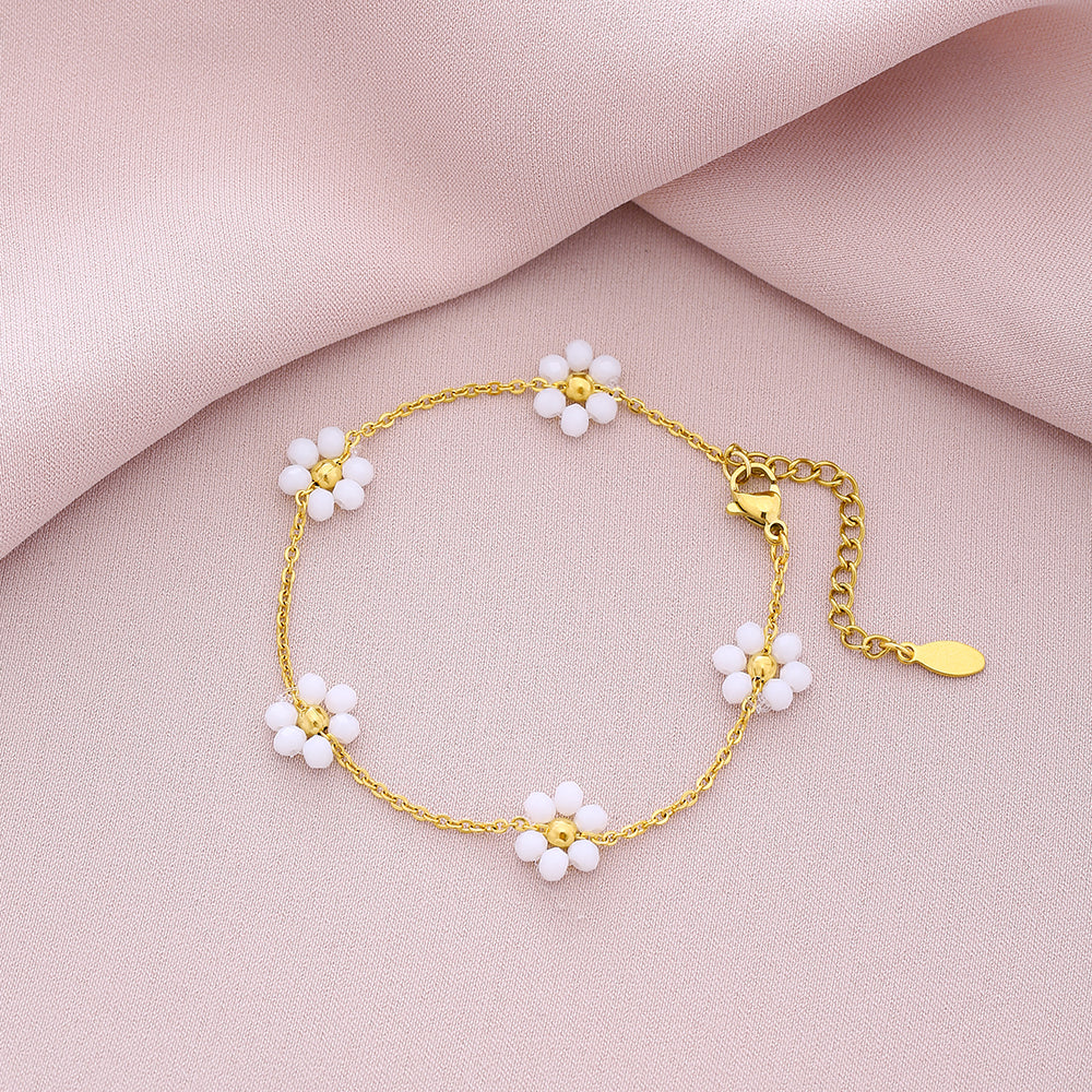 Pulseras de acero inoxidable con cristales artificiales y pétalos brillantes 201 bañadas en oro de 18 quilates (a granel) 