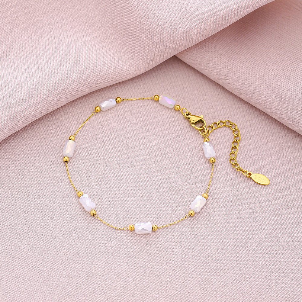 Pulseras de acero inoxidable con cristales artificiales y pétalos brillantes 201 bañadas en oro de 18 quilates (a granel) 