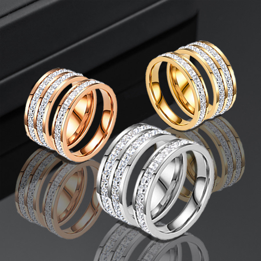 Anillos con incrustaciones de circonitas de acero y titanio geométricos de estilo clásico y moderno básico de joyería al por mayor 