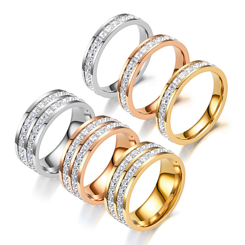 Anillos con incrustaciones de circonitas de acero y titanio geométricos de estilo clásico y moderno básico de joyería al por mayor 