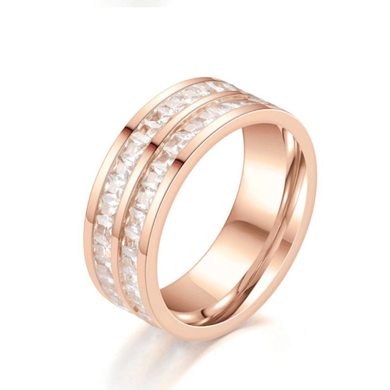 Anillos con incrustaciones de circonitas de acero y titanio geométricos de estilo clásico y moderno básico de joyería al por mayor 