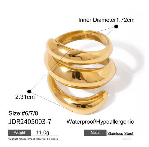 Anillos de acero inoxidable 316 chapados en oro de 18 quilates con líneas de color sólido estilo primaveral de IG.