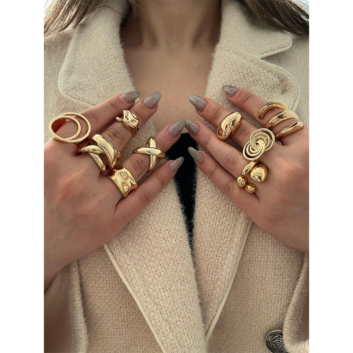 Anillos de acero inoxidable 316 chapados en oro de 18 quilates con líneas de color sólido estilo primaveral de IG.