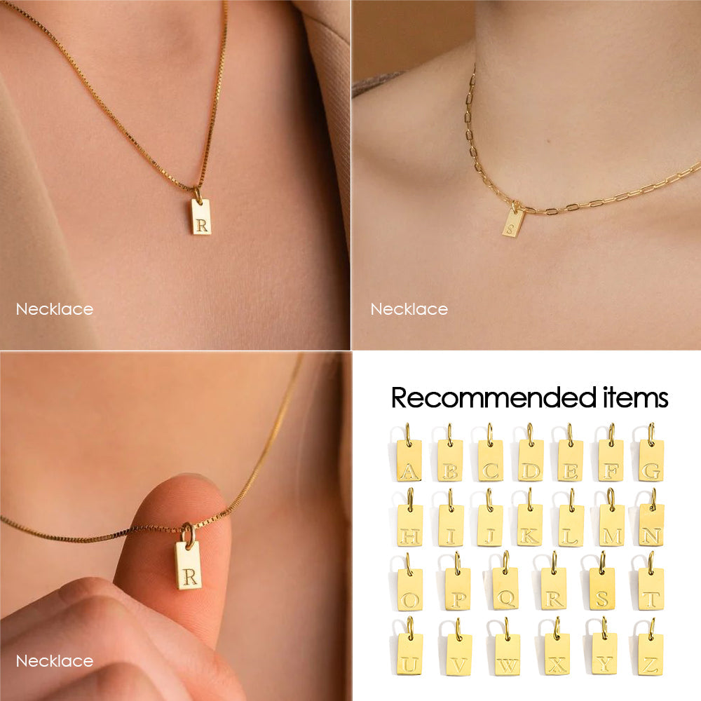 1 pieza de 10 x 6 mm, colgante de letra chapado en oro de 14 quilates de acero inoxidable 304 