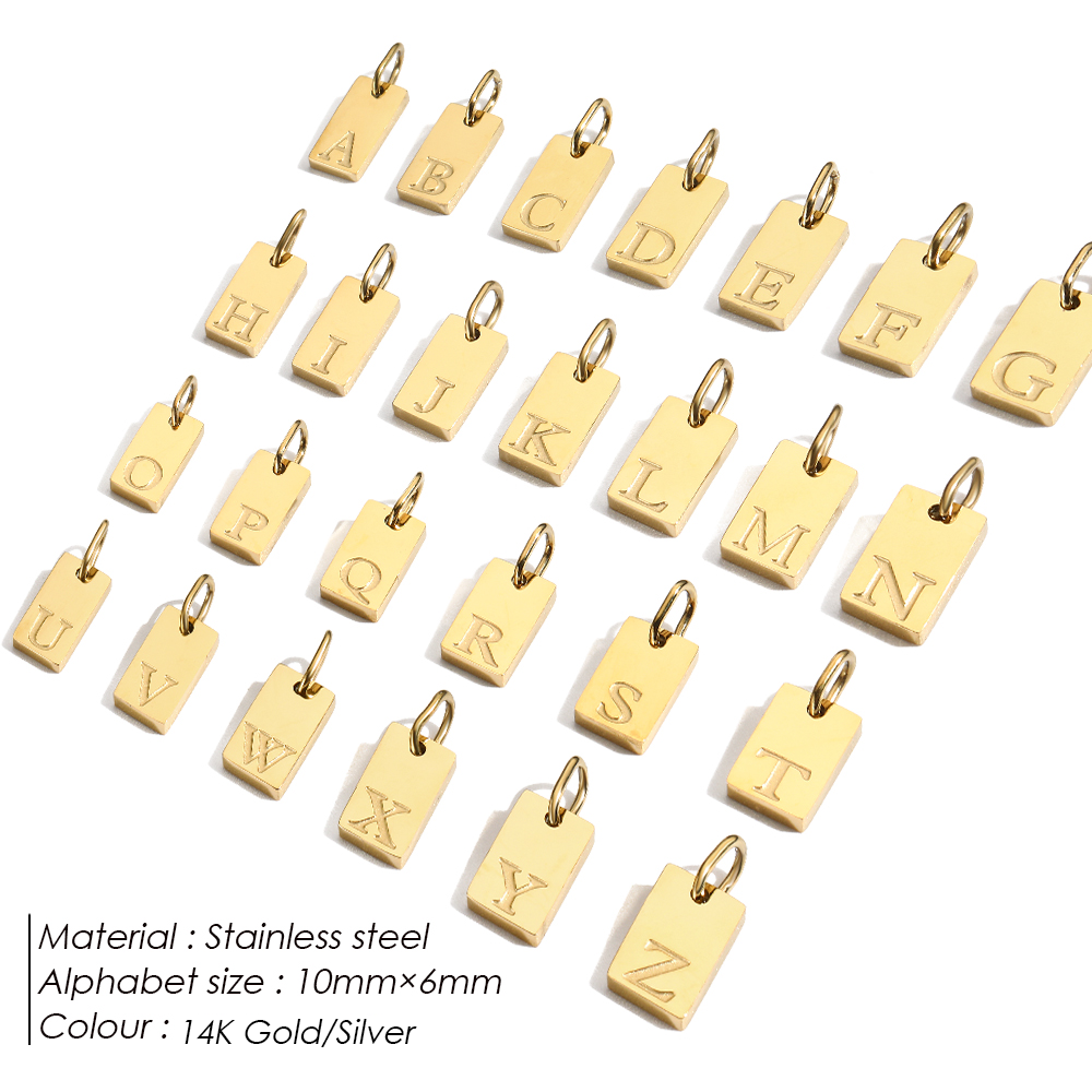 1 pieza de 10 x 6 mm, colgante de letra chapado en oro de 14 quilates de acero inoxidable 304 