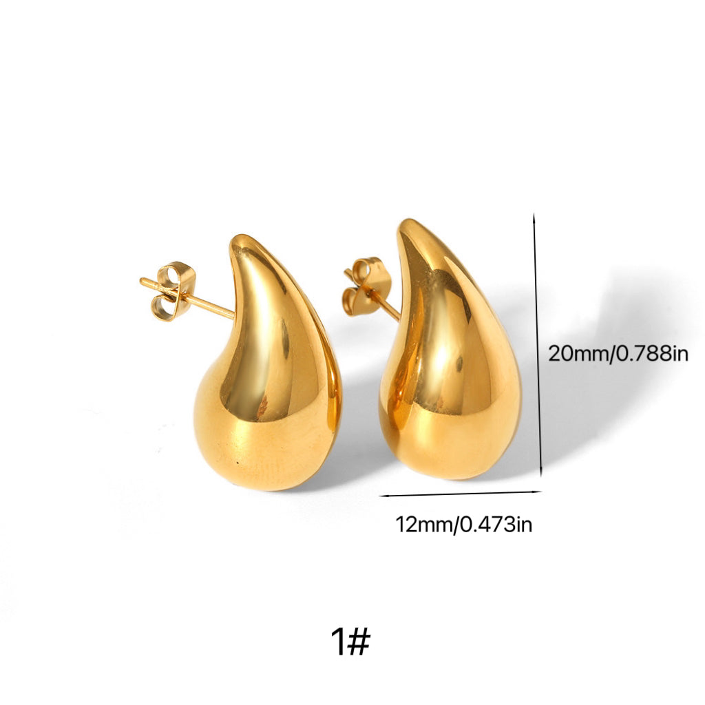 1 par de pendientes de gota de agua de estilo clásico y sencillo, chapados en acero inoxidable 316L y oro de 18 quilates.