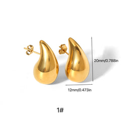 1 par de pendientes de gota de agua de estilo clásico y sencillo, chapados en acero inoxidable 316L y oro de 18 quilates.