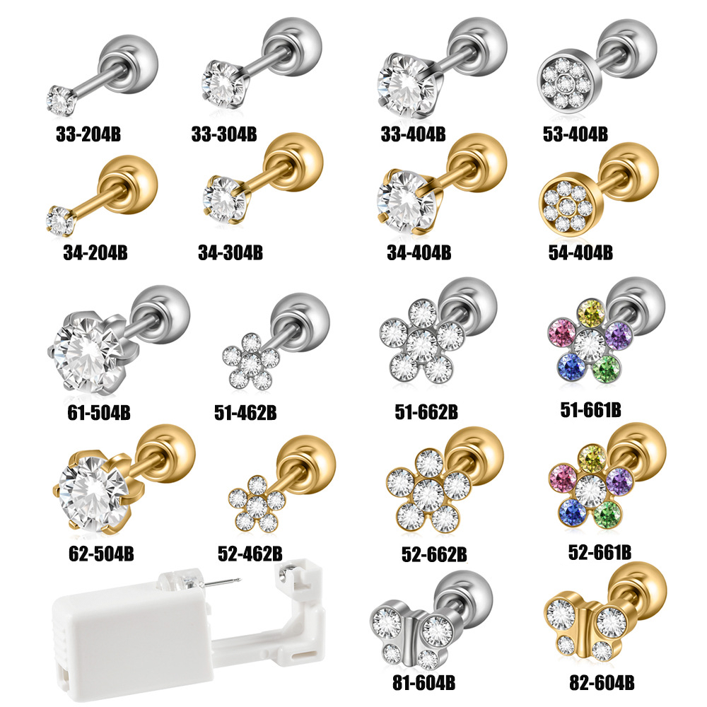 Pendientes de cartílago con incrustaciones de mariposa y flor tropical hawaiana redonda de acero inoxidable 316 chapados en oro de 24 quilates. 