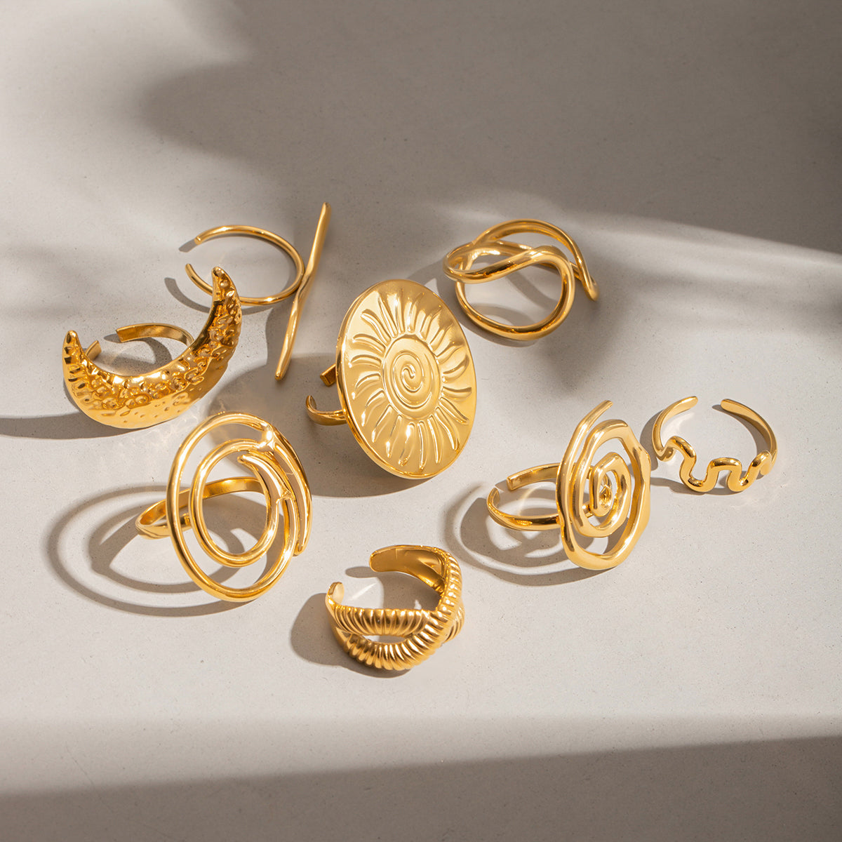 Anillos abiertos de acero inoxidable 304 de color sólido con luna redonda estilo IG, venta al por mayor