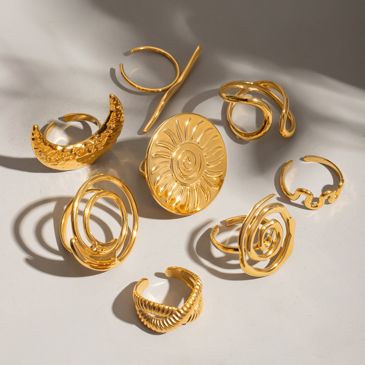 Anillos abiertos de acero inoxidable 304 de color sólido con luna redonda estilo IG, venta al por mayor