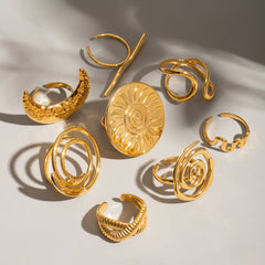 Anillos abiertos de acero inoxidable 304 de color sólido con luna redonda estilo IG, venta al por mayor