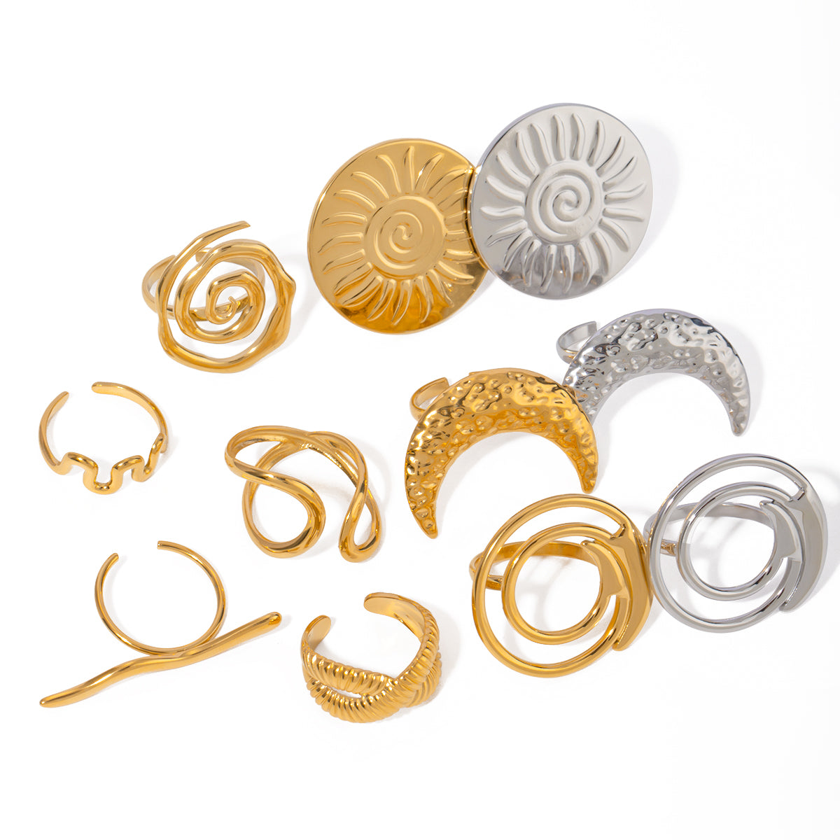 Anillos abiertos de acero inoxidable 304 de color sólido con luna redonda estilo IG, venta al por mayor