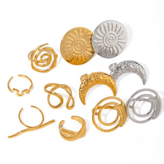 Anillos abiertos de acero inoxidable 304 de color sólido con luna redonda estilo IG, venta al por mayor