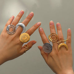 Anillos abiertos de acero inoxidable 304 de color sólido con luna redonda estilo IG, venta al por mayor