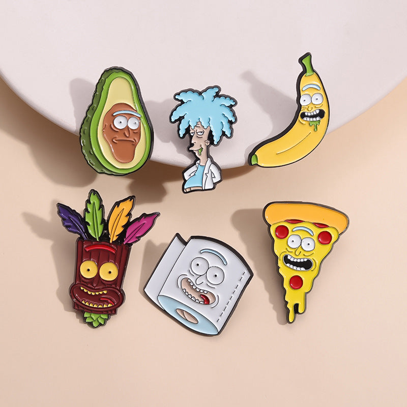 Broches unisex de aleación con barniz para horno y frutas del sábado con diseño de dibujos animados de estilo vaquero.