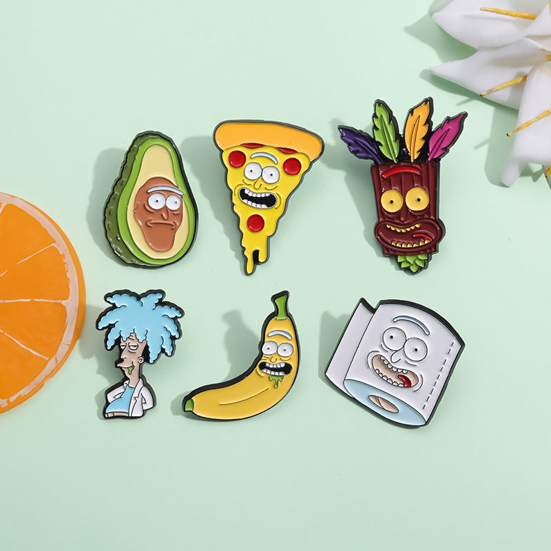Broches unisex de aleación con barniz para horno y frutas del sábado con diseño de dibujos animados de estilo vaquero.