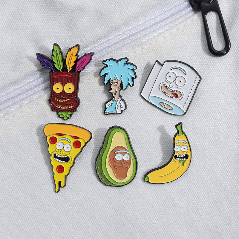 Broches unisex de aleación con barniz para horno y frutas del sábado con diseño de dibujos animados de estilo vaquero.