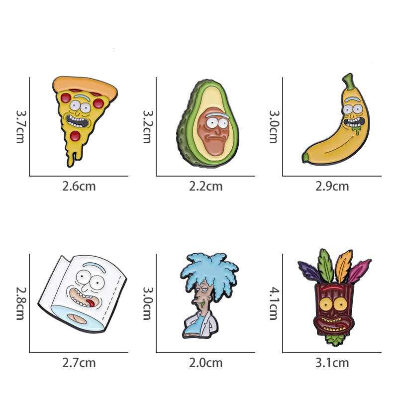 Broches unisex de aleación con barniz para horno y frutas del sábado con diseño de dibujos animados de estilo vaquero.