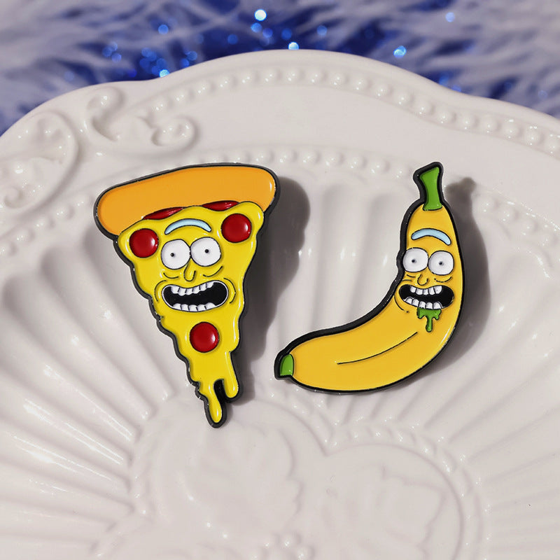 Broches unisex de aleación con barniz para horno y frutas del sábado con diseño de dibujos animados de estilo vaquero.
