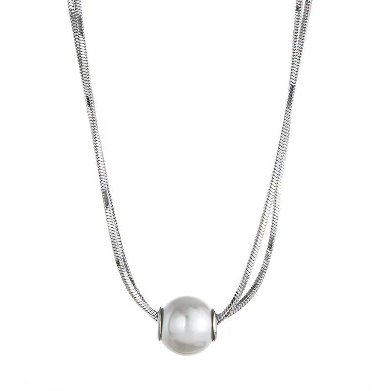 Collar con colgante de perlas artificiales de acero inoxidable 304, elegante y sencillo, chapado en oro, con incrustaciones.