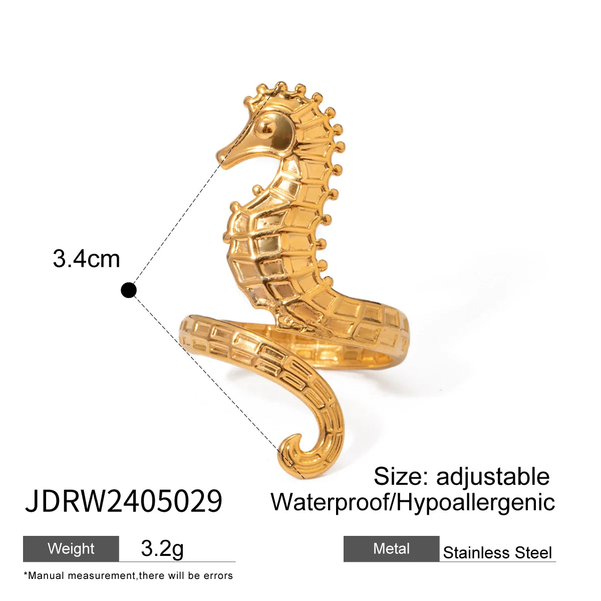 Anillos de acero inoxidable 304 con diseño de hipocampo estilo marino para vacaciones al por mayor