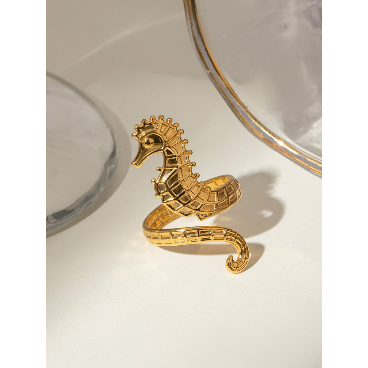 Anillos de acero inoxidable 304 con diseño de hipocampo estilo marino para vacaciones al por mayor