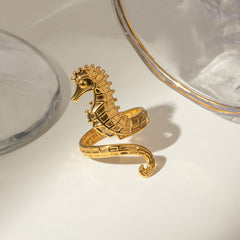 Anillos de acero inoxidable 304 con diseño de hipocampo estilo marino para vacaciones al por mayor