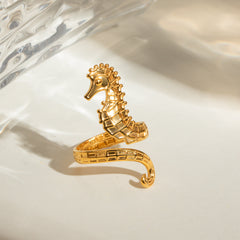 Anillos de acero inoxidable 304 con diseño de hipocampo estilo marino para vacaciones al por mayor
