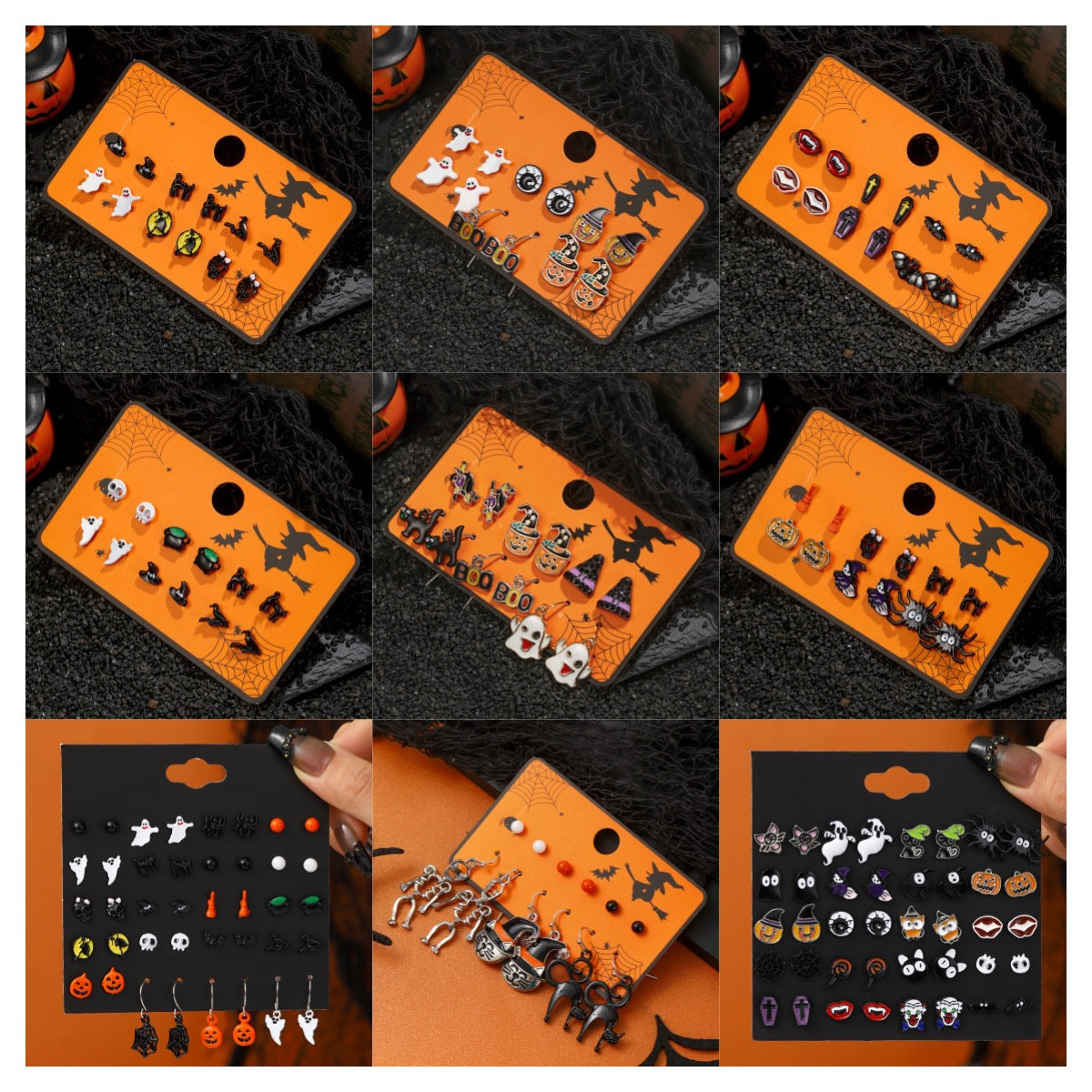 1 juego de pendientes colgantes de aleación chapados en calavera de calabaza con diseño de dibujos animados de Halloween 