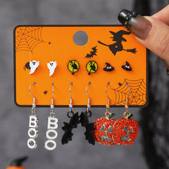 1 juego de pendientes colgantes de aleación chapados en calavera de calabaza con diseño de dibujos animados de Halloween 