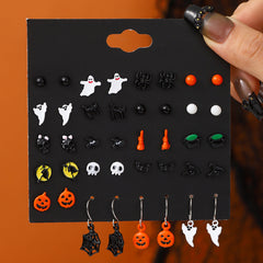 1 juego de pendientes colgantes de aleación chapados en calavera de calabaza con diseño de dibujos animados de Halloween 