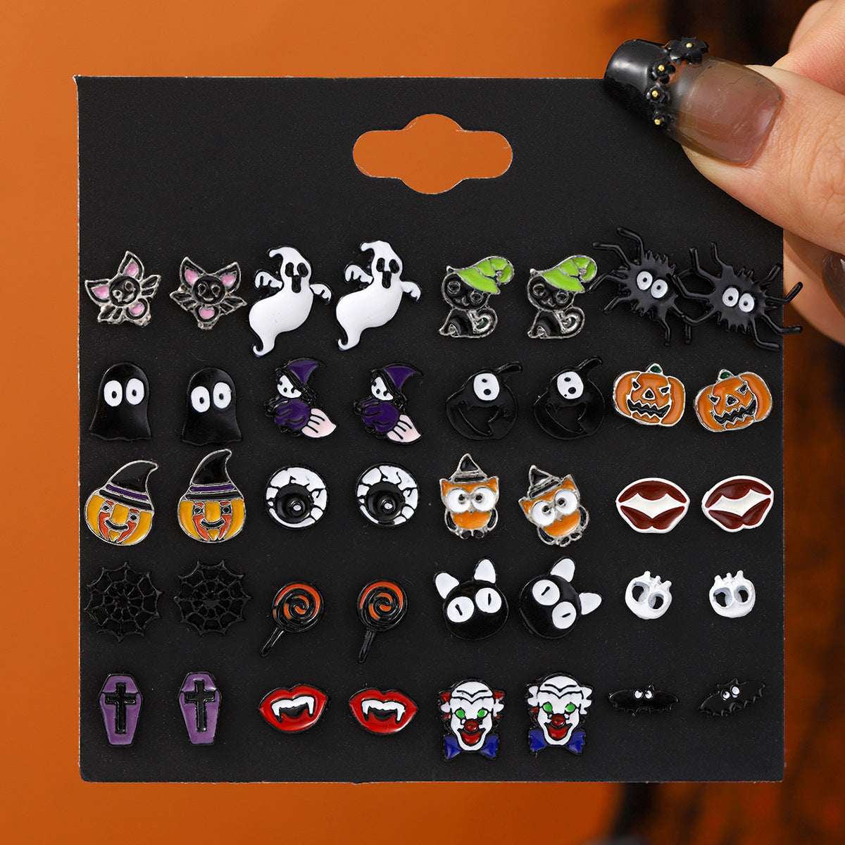 1 juego de pendientes colgantes de aleación chapados en calavera de calabaza con diseño de dibujos animados de Halloween 