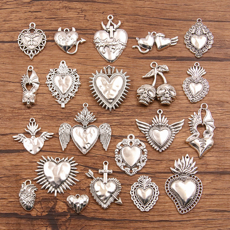 1 pieza de aleación con forma de corazón, colgante de calavera, accesorios de joyería