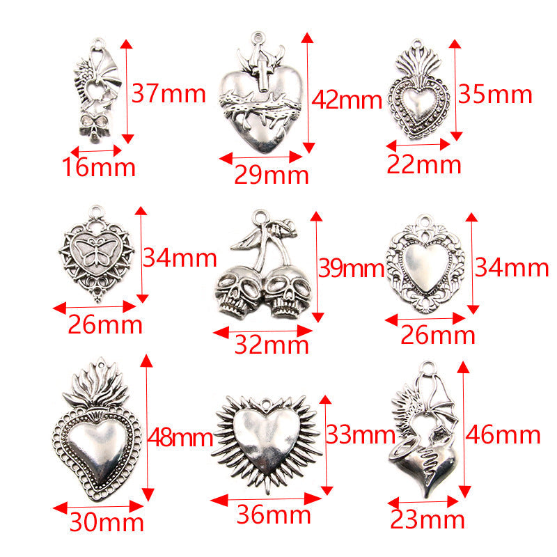 1 pieza de aleación con forma de corazón, colgante de calavera, accesorios de joyería