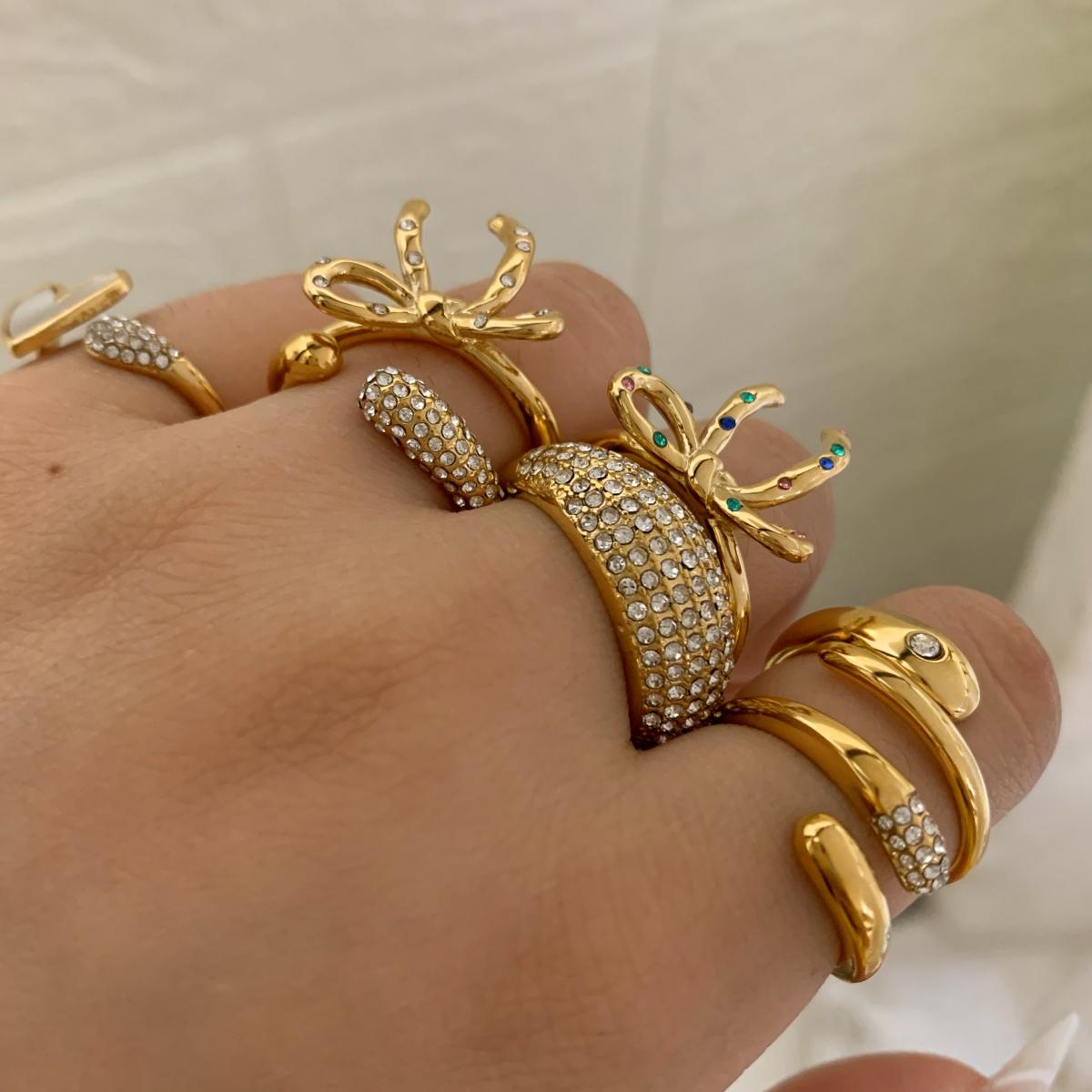 Wholesale Jewelry Casual Modern Style Heart Shape Bow Knot 316 Stainless Steel Shell Diamond 16K Gold Plated White Gold Plated Gold Plated Inlay Stainless Steel Rings