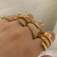 Wholesale Jewelry Casual Modern Style Heart Shape Bow Knot 316 Stainless Steel Shell Diamond 16K Gold Plated White Gold Plated Gold Plated Inlay Stainless Steel Rings