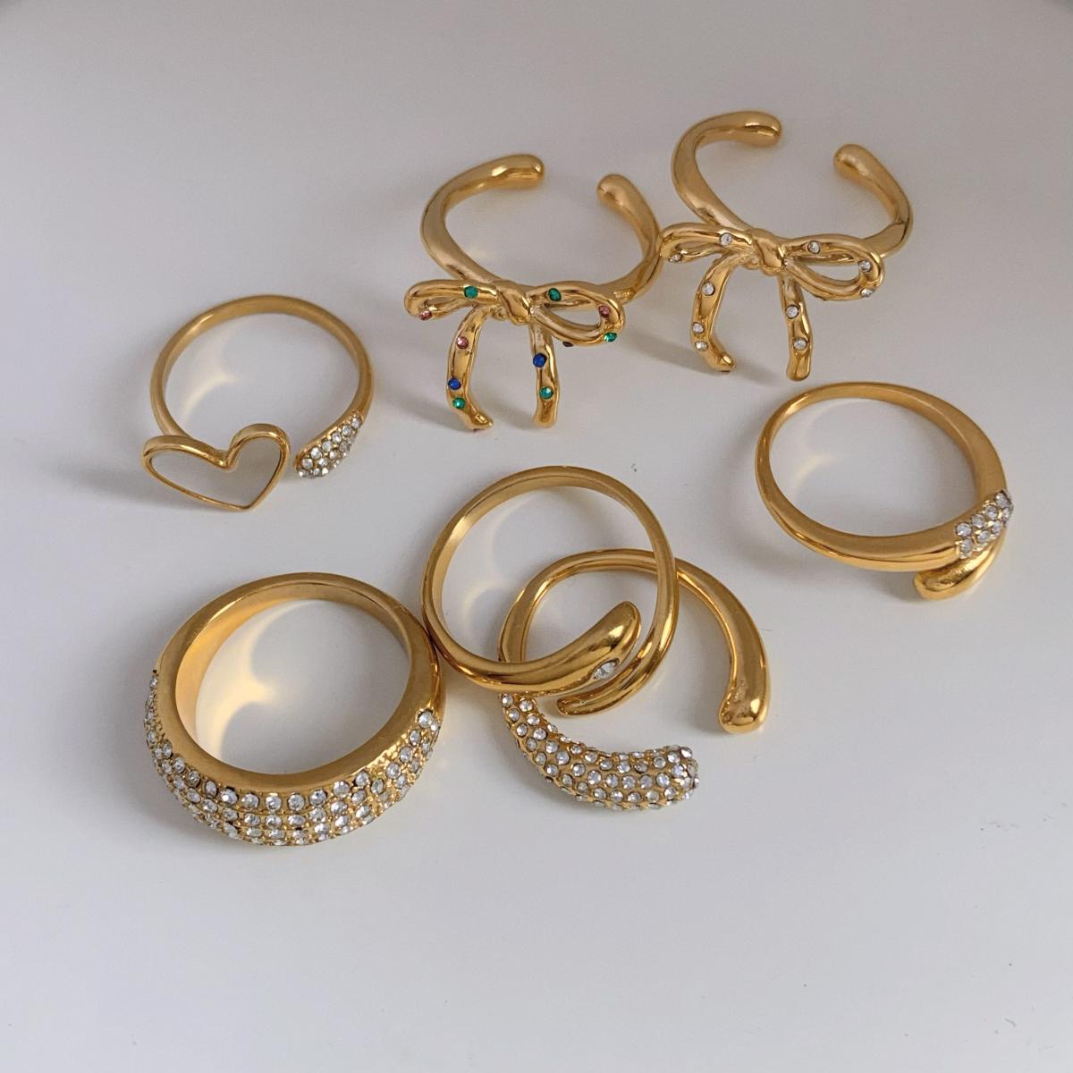 Wholesale Jewelry Casual Modern Style Heart Shape Bow Knot 316 Stainless Steel Shell Diamond 16K Gold Plated White Gold Plated Gold Plated Inlay Stainless Steel Rings