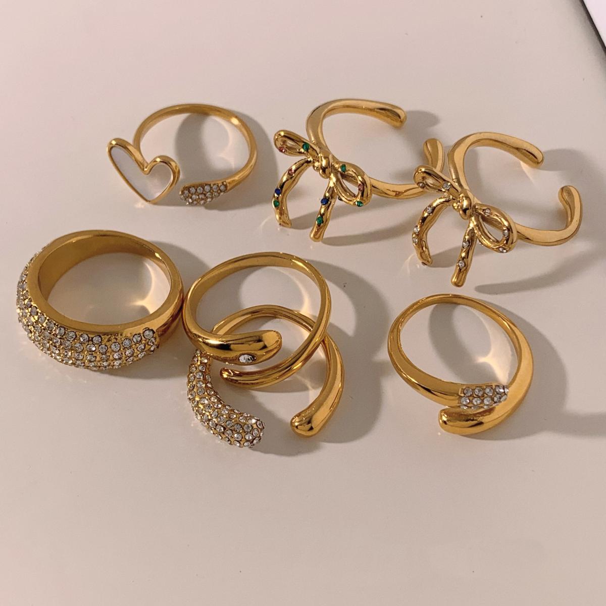 Wholesale Jewelry Casual Modern Style Heart Shape Bow Knot 316 Stainless Steel Shell Diamond 16K Gold Plated White Gold Plated Gold Plated Inlay Stainless Steel Rings