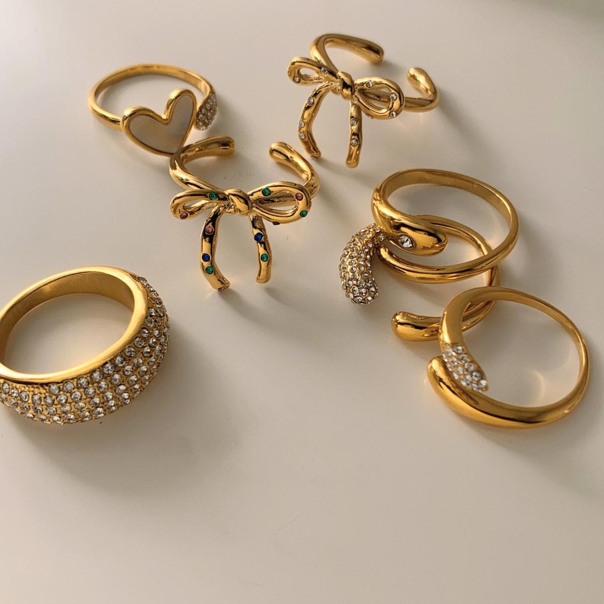 Wholesale Jewelry Casual Modern Style Heart Shape Bow Knot 316 Stainless Steel Shell Diamond 16K Gold Plated White Gold Plated Gold Plated Inlay Stainless Steel Rings