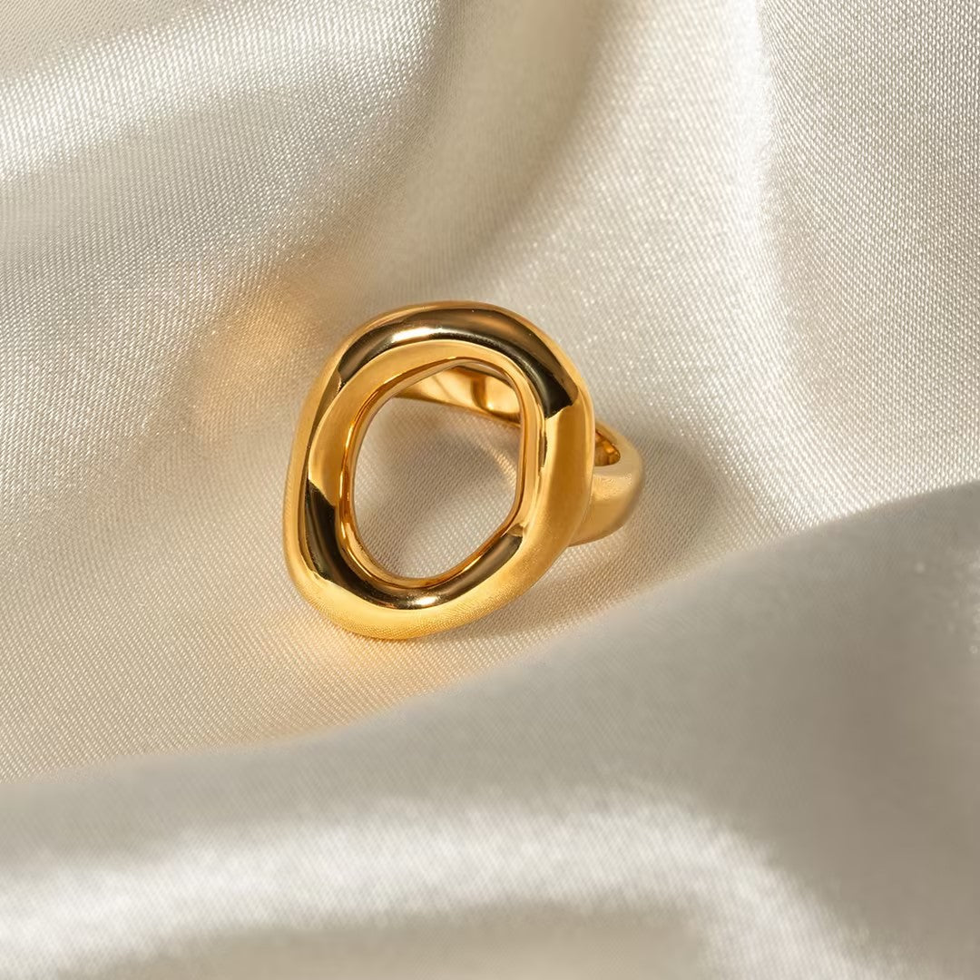 Anillos huecos de acero inoxidable 304 chapados en oro de 18 quilates, estilo clásico, casual, color sólido, joyería al por mayor