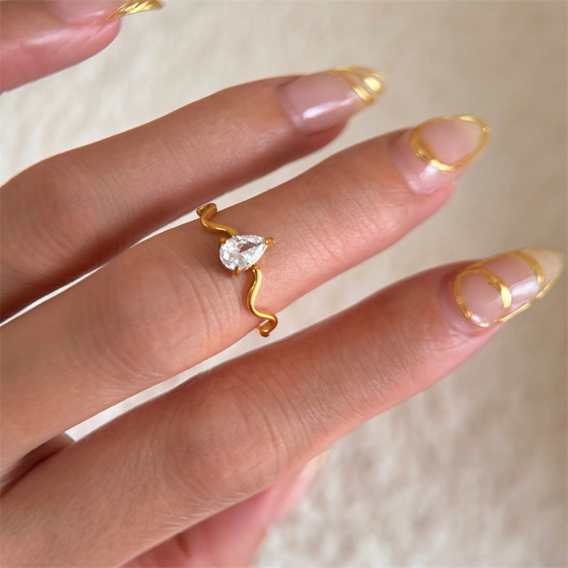 Anillos geométricos de titanio y acero con incrustaciones de circonitas para dama, venta al por mayor