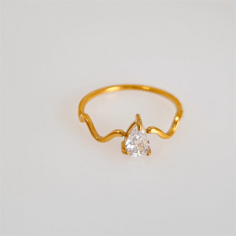 Anillos geométricos de titanio y acero con incrustaciones de circonitas para dama, venta al por mayor