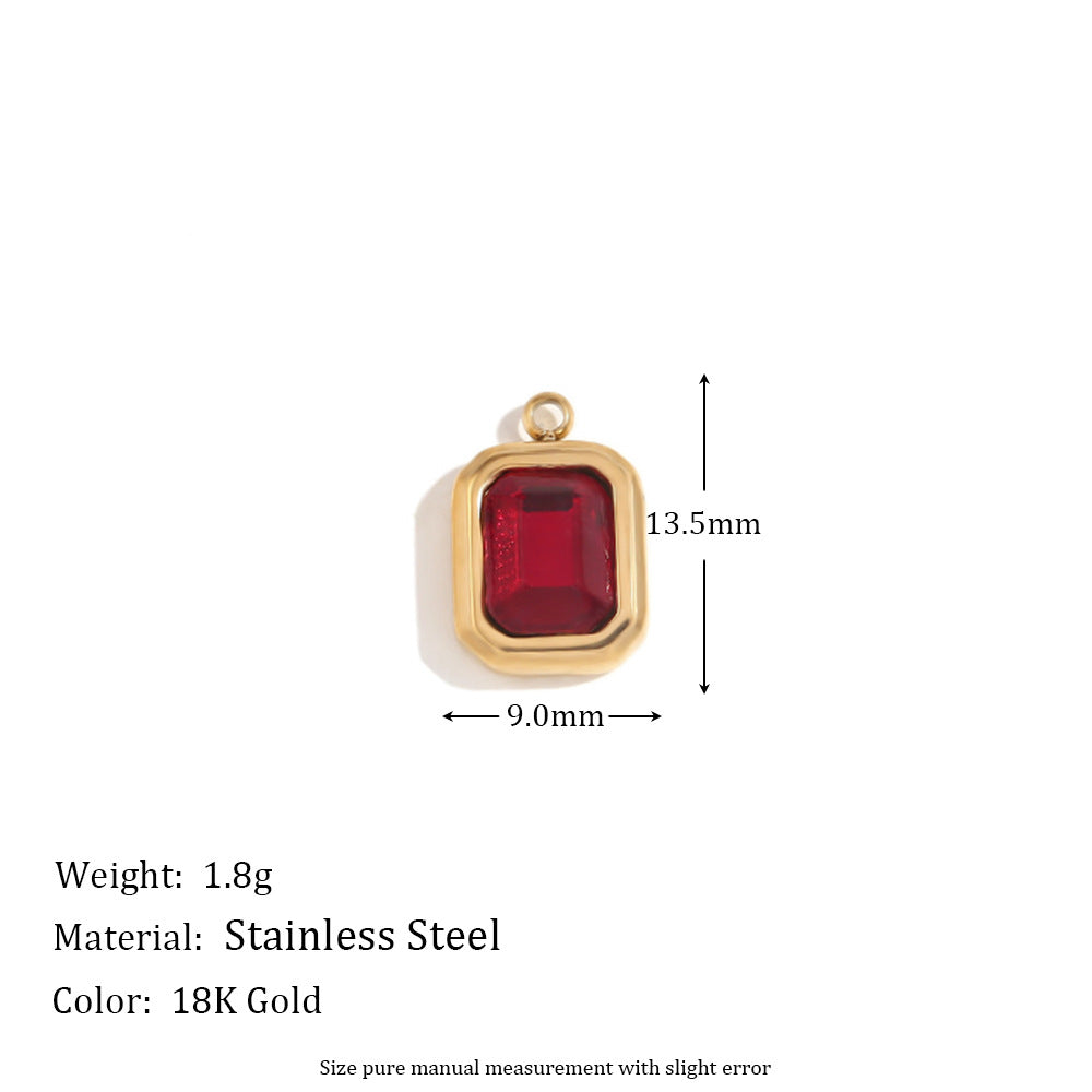 1 pieza de colgante cuadrado de piedra de vidrio de acero inoxidable 304