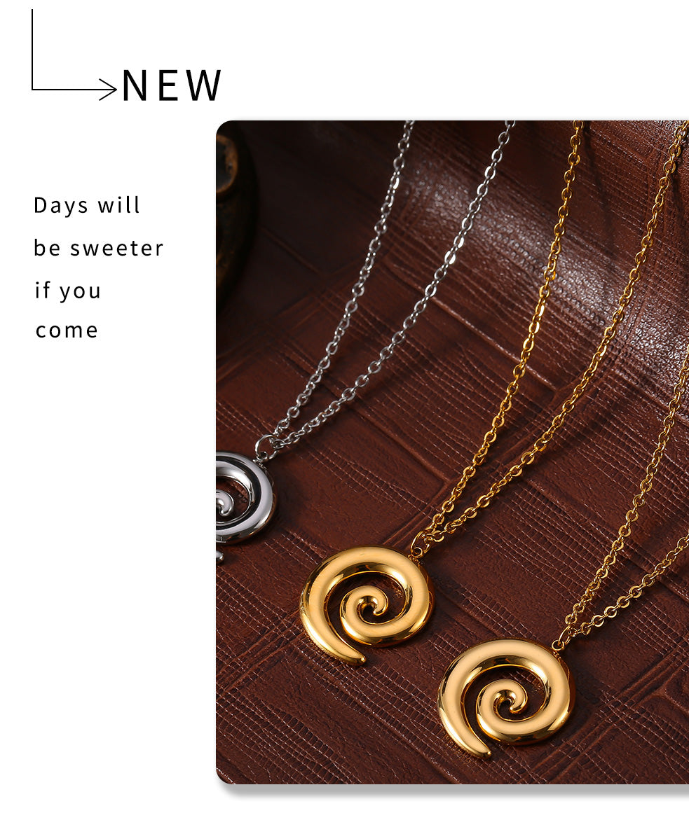 Joyería al por mayor, estilo simple, estilo clásico, espiral, acero inoxidable 304, chapado en oro de 18 quilates, anillos y collar.