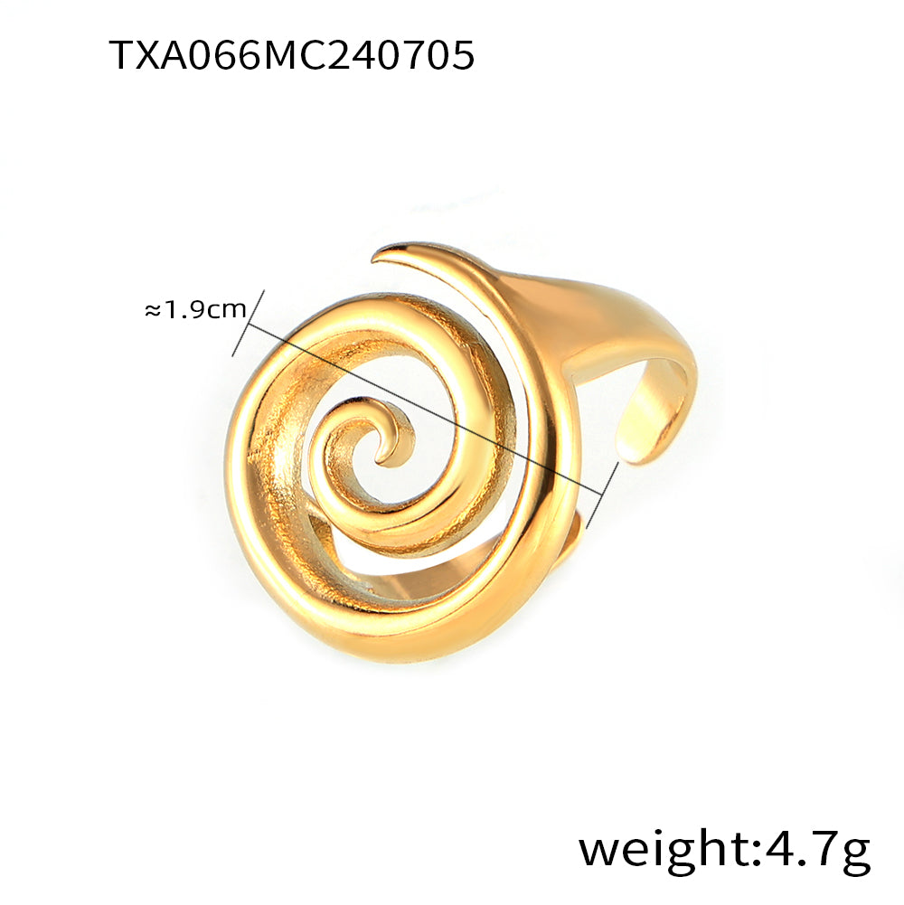Joyería al por mayor, estilo simple, estilo clásico, espiral, acero inoxidable 304, chapado en oro de 18 quilates, anillos y collar.