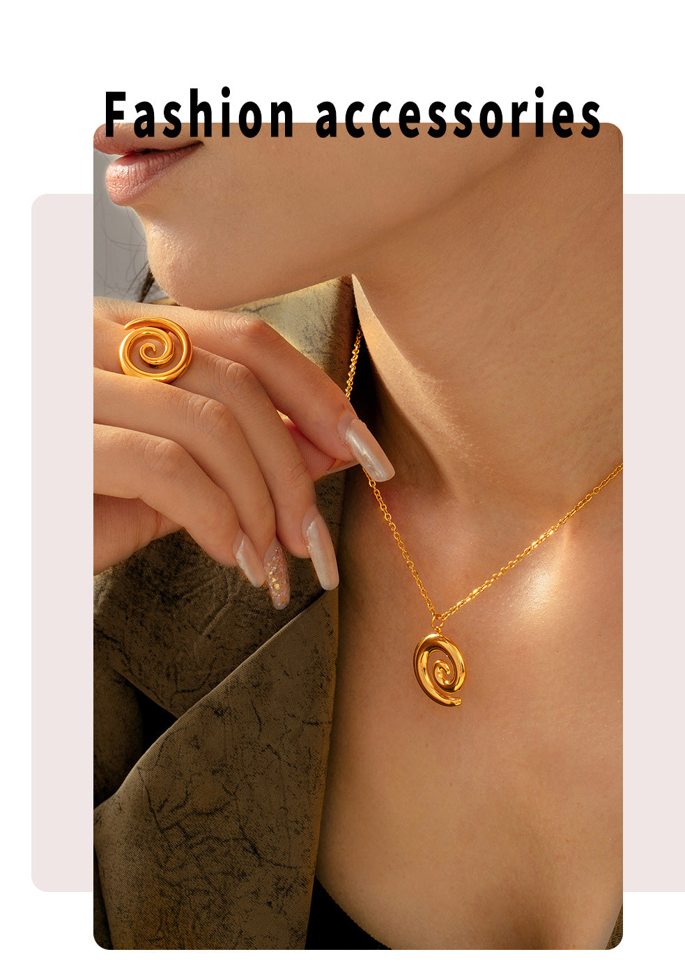 Joyería al por mayor, estilo simple, estilo clásico, espiral, acero inoxidable 304, chapado en oro de 18 quilates, anillos y collar.