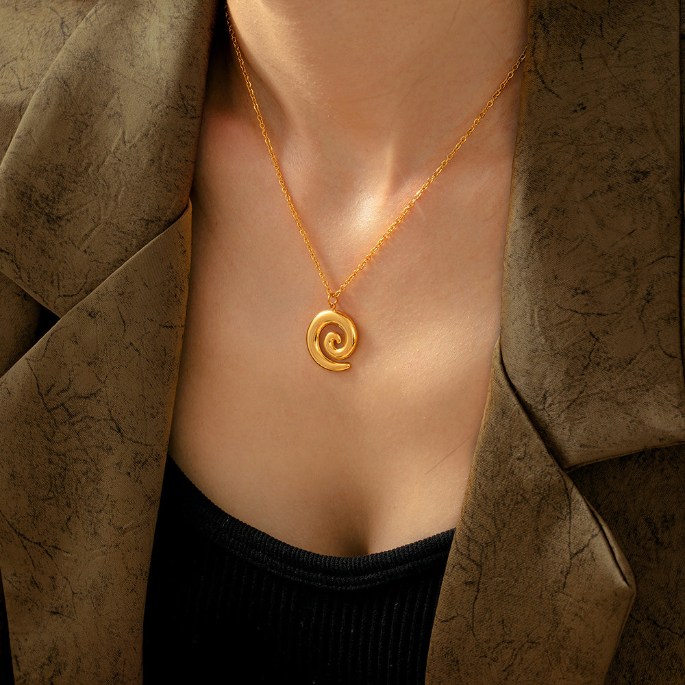 Joyería al por mayor, estilo simple, estilo clásico, espiral, acero inoxidable 304, chapado en oro de 18 quilates, anillos y collar.