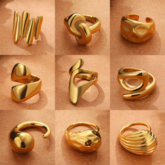 Anillos abiertos de acero y titanio de color sólido con gotas de agua geométricas de estilo simple.