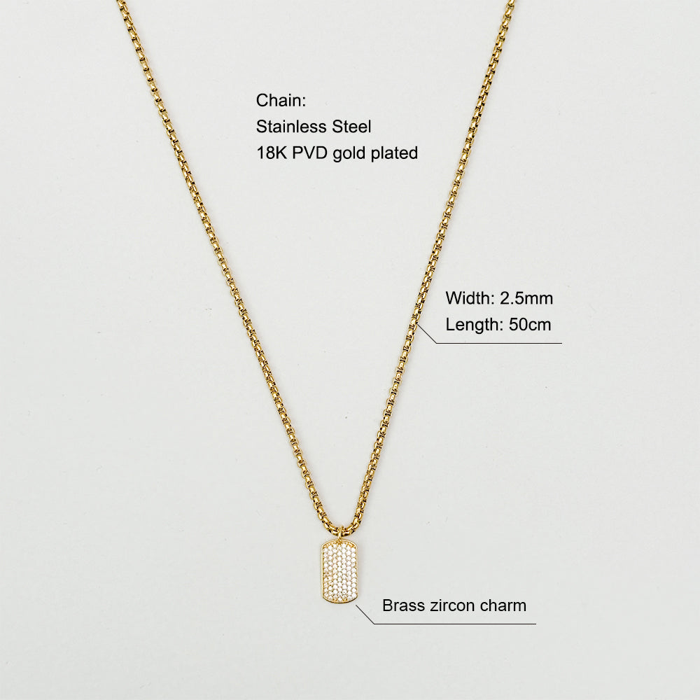 Wholesale Jewelry Retro Solid Color Titanium Steel Zircon 18K Gold Plated Plating Inlay Pendant Necklace